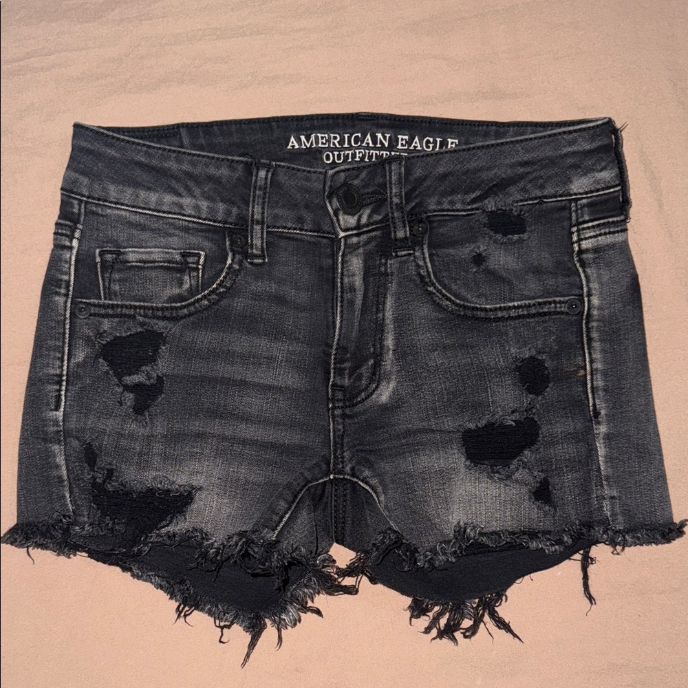 American Eagle Outfitters Black Distressed Jean Shorts